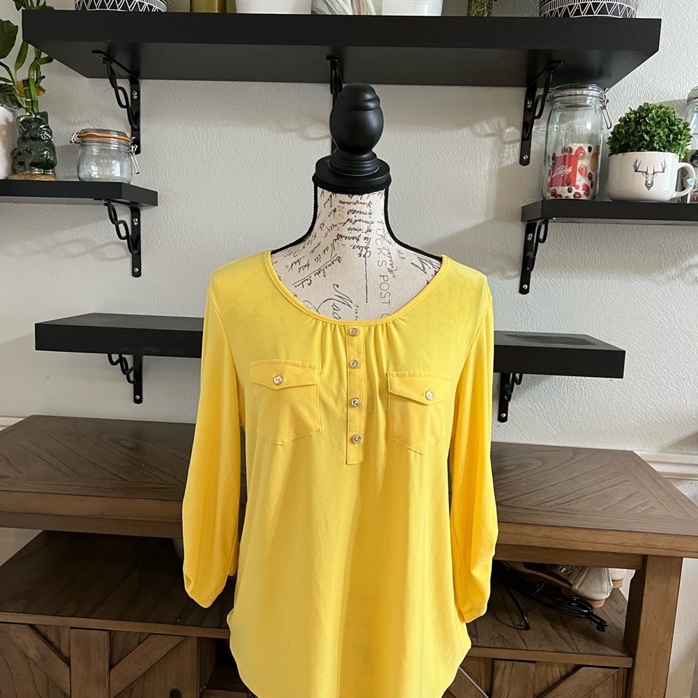Perceptions Yellow Blouse Elegant Top